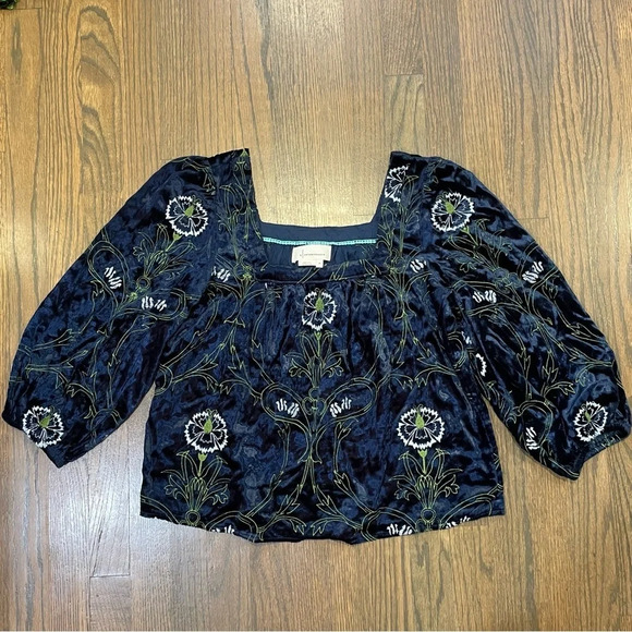 Anthropologie Lacy Velvet Embroidered Blouse - Picture 3 of 12